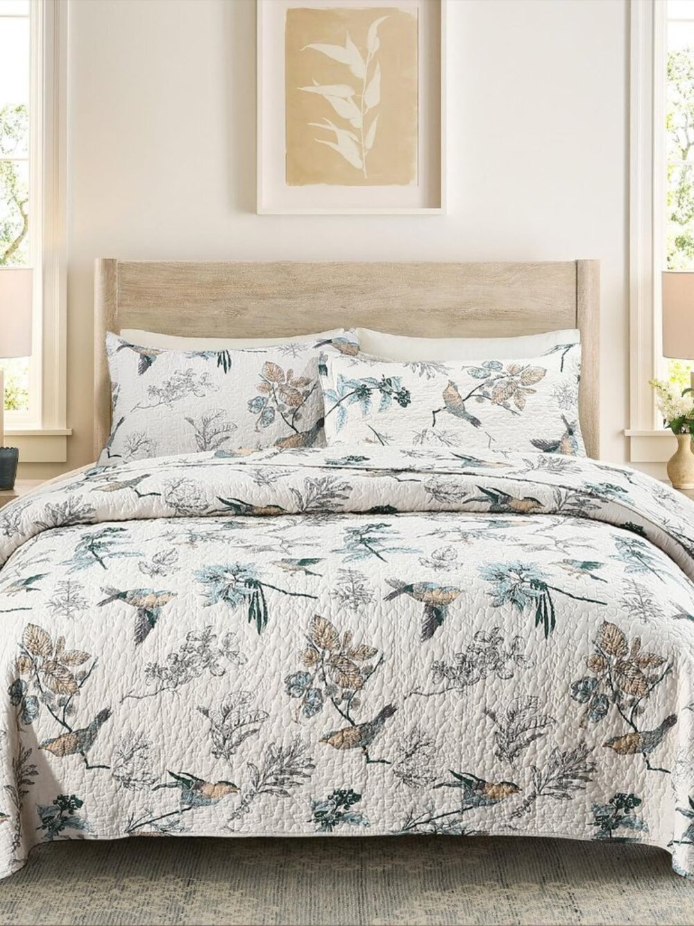 100% Cotton Queen Quilt,3 Pcs Reversible Bedding Set,Forest